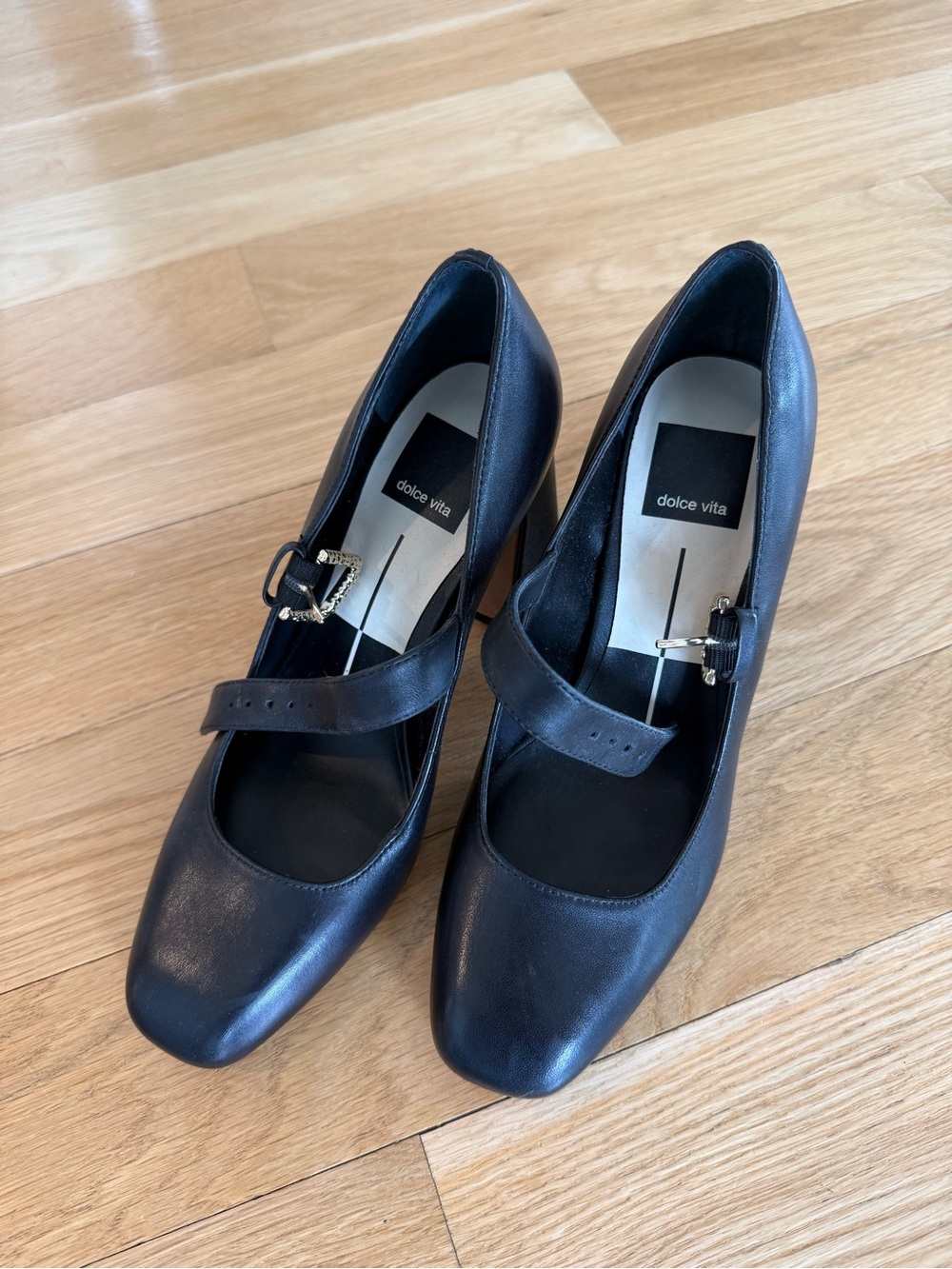 Dolce Vita Black Leather Mary Jane Heels - Size 6